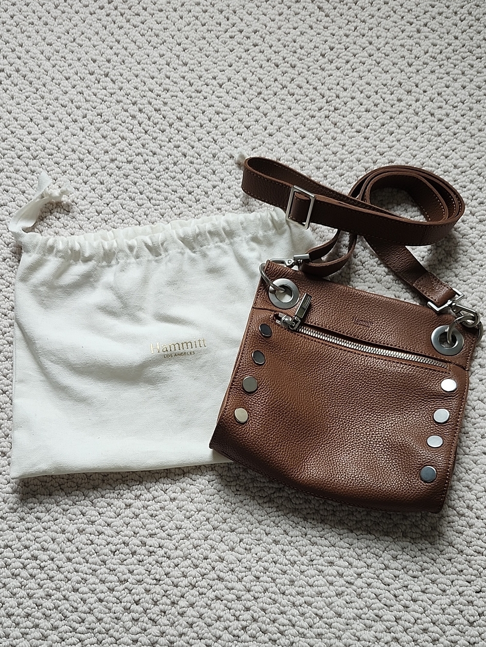 Hammitt Brown Leather Crossbody Bag with Stud Details